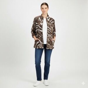 Additions By Chicos Jacket Womens Large 2 Brown Zebra Animal Print Zip Pockets‎